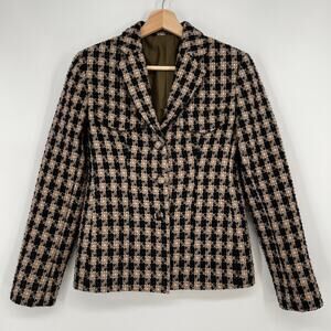 Embassy Fashion Bespoke Jacket Houndstooth Chunky Tweed Blazer Small Tan Black